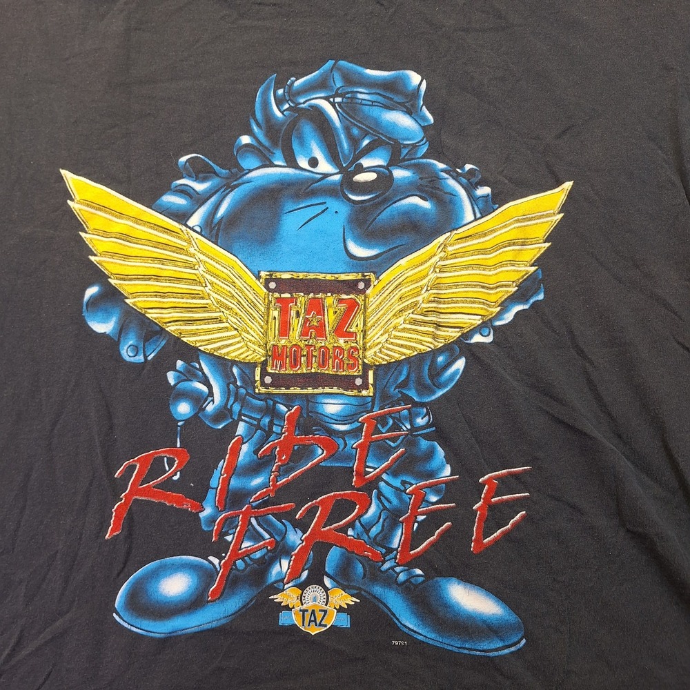 Vintage 1997 Looney Tunes Taz Motors Ride Free Long Sleeve Shirt Black XXXL USA